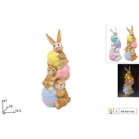 DECORAZIONE 3 CONIGLI C 3 UOVA C 10 LED 2COL